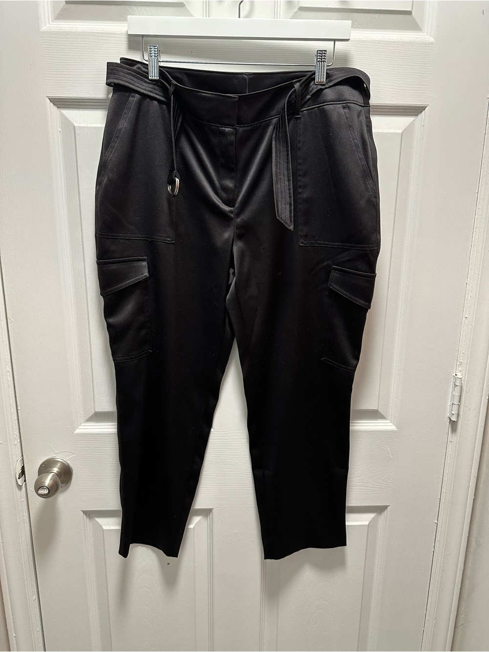 Chico's Black Satin Ankle Pants with Cargo Details 1.5 Petite (size 10)